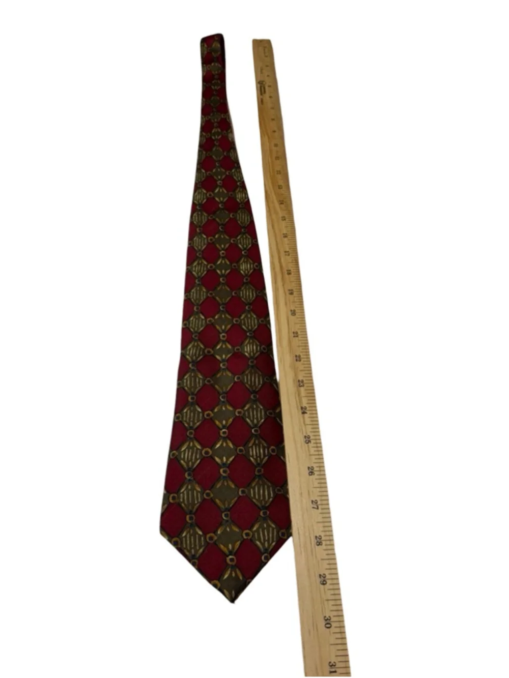 Burberrys London Silk Tie Red Gold Geometric Medallion Vintage Luxury